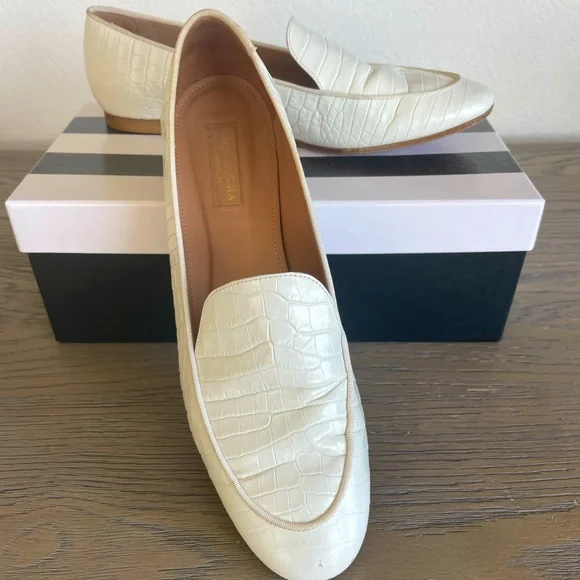 Authentic Aquazzura crocodile print leather Mocassin - white - Picture 1 of 6